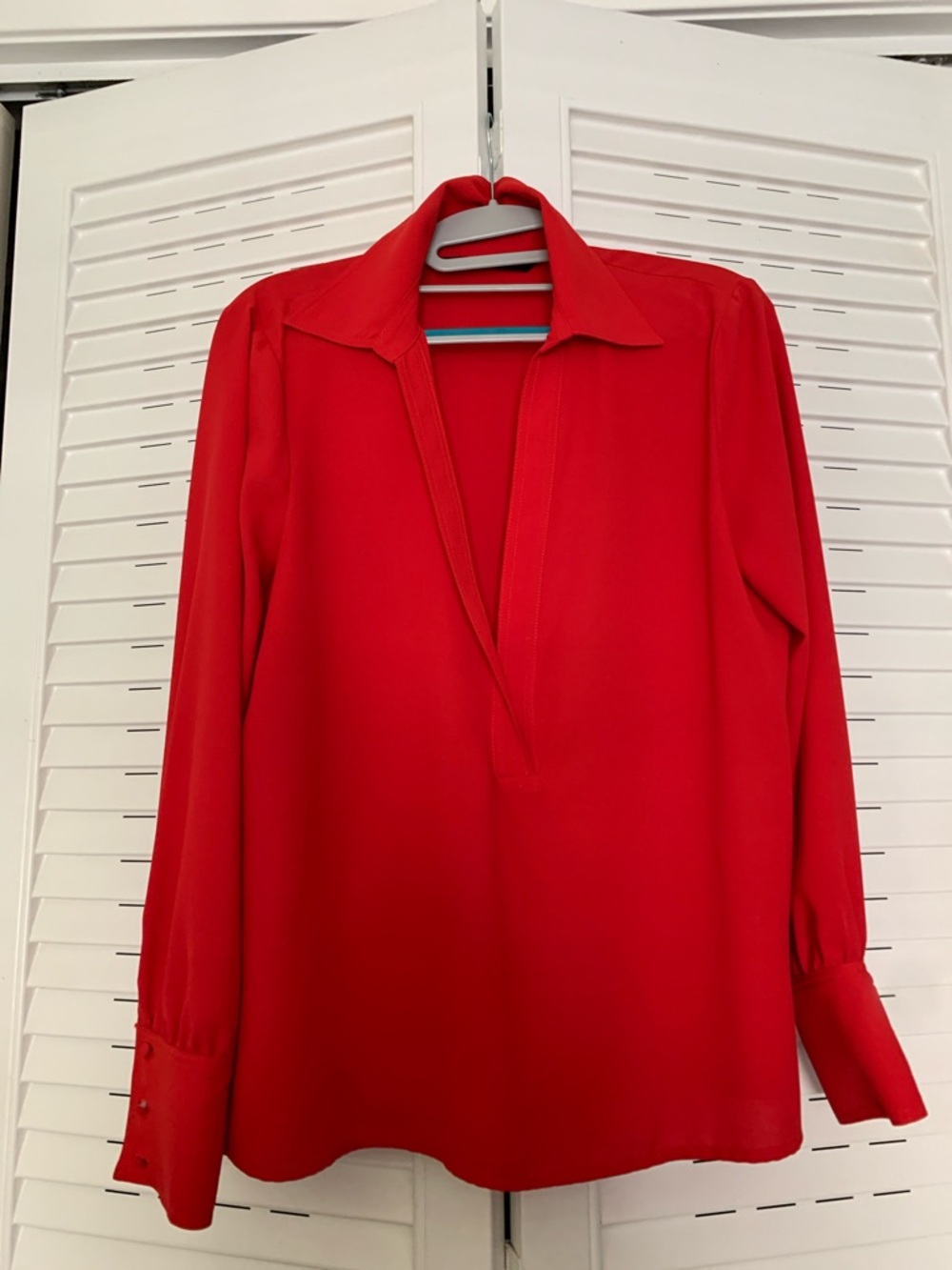 Zara Red Deep V-Neck Long-Sleeve Blouse